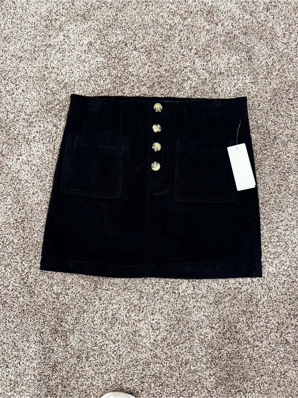 Black Button-Front Corduroy Mini Skirt